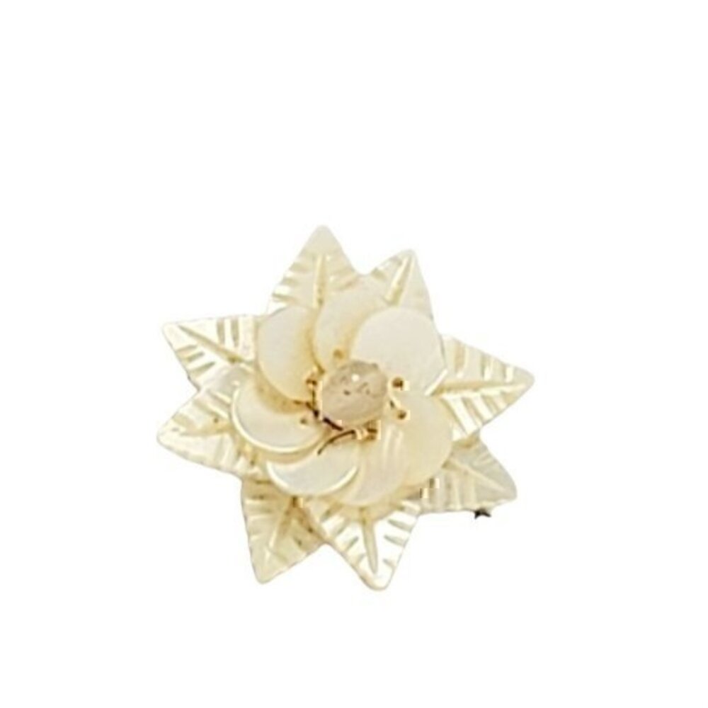 Antique Mother of Pearl Flower Brooch Pin